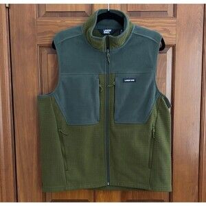 Lands’ End Men’s Medium Olive Green Waffle Fleece Vest Full Zip Pockets